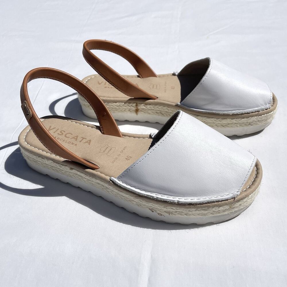 Viscata Ciutadella Espadrille Sandal Shoes Womens 40 Barcelona White Tan Strap